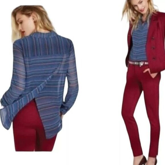 CABI Alex Split Back Sheer Blouse Sz Blue M #3330 EUC - Picture 1 of 6